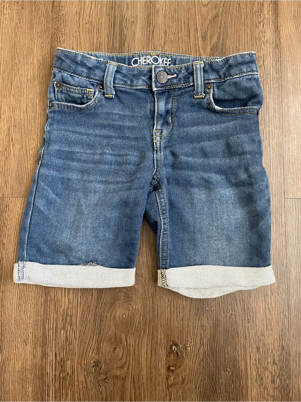 Cherokee Blue Rolled-Hem Denim Bermuda Shorts Girls Size M 7/8
